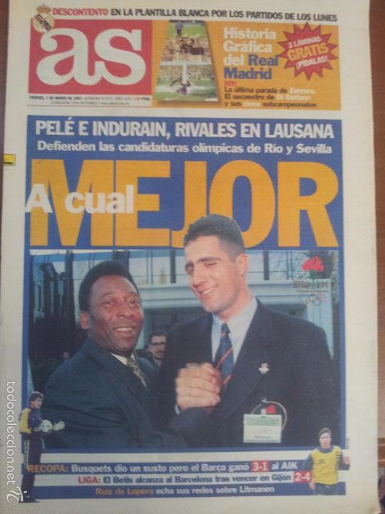 Coleccionismo deportivo: AS 7/MARZO/1997 PORTADA PELE E INDURAIN - Foto 1