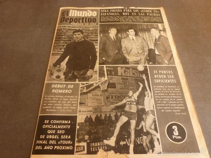 Collezionismo sportivo: MUNDO DEPORTIVO(13-12-67) ROMERO(R.C.D.ESPA&Ntilde;OL)FUTBOLISTA DEL A&Ntilde;O,EDDY MERCKX LUNA  MIEL LAS PALMAS.