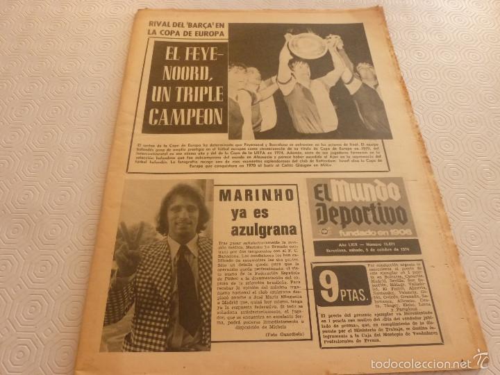 Collezionismo sportivo: MUNDO DEPORTIVO(5-10-74)RIVAL COPA EUROPA FEYENOORD-BAR&Ccedil;A,D.COUNTY-AT.MADRID UEFA,CRUYFF BAL&Oacute;N  ORO.