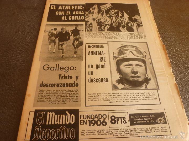 Sammelleidenschaft Sport: MUNDO DEPORTIVO(5-12-74)ATH.BILBAO CON EL AGUA AL CUELLO!!!GALLEGO(BAR&Ccedil;A)JOUKO KUHA(JEAN BOUIN)