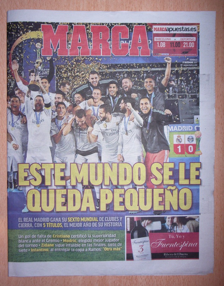 Coleccionismo deportivo: PERIODICO MARCA NUEVO REAL MADRID CAMPEON MUNDIAL DE CLUBES TEMPORADA 2017 2018 17 18