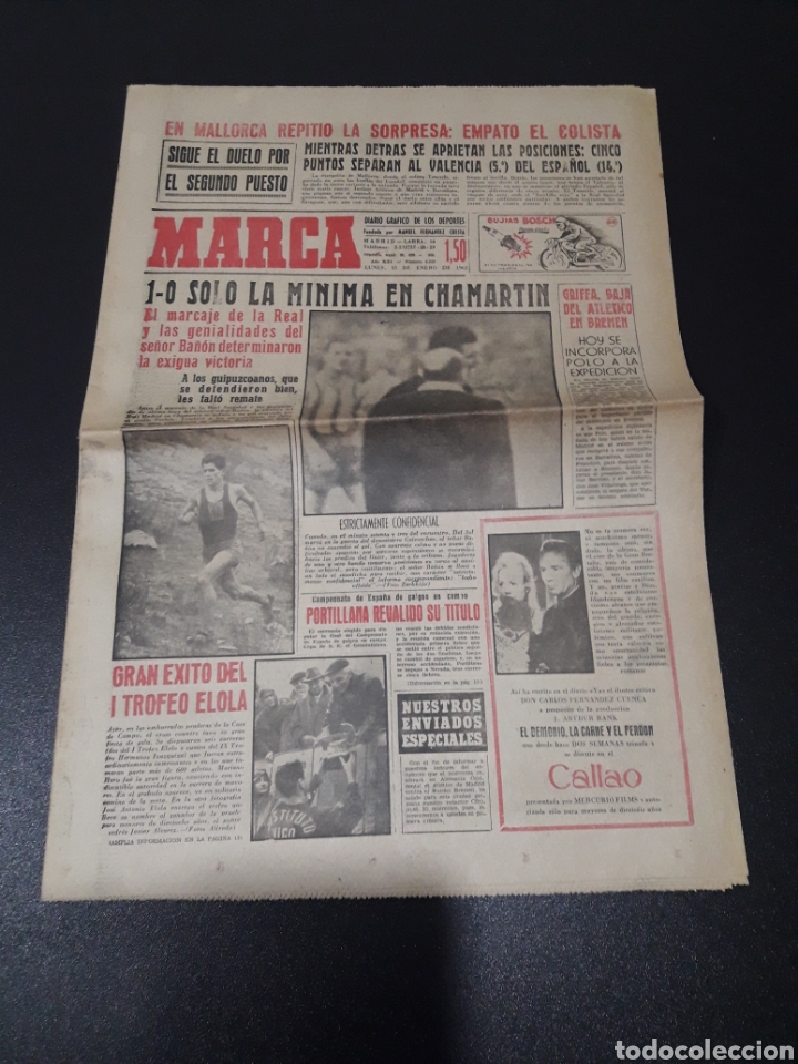 Colecionismo desportivo: MARCA 15/01/1962. LIGA BILBAO,3 - BARCELONA,2. OSASUNA,5 - VALENCIA,2 . RESTO JORNADA I TROFEO ELOLA