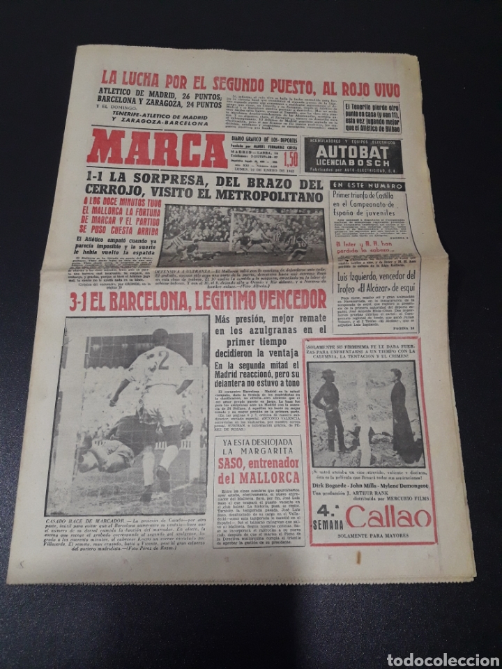 Collectionnisme sportif: MARCA 22/01/1962 KOCSIS BARCELONA,3 - R.MADRID,1. ATLETICO,1 - MALLORCA,1. ELCHE,6 - OSASUNA,2. REST