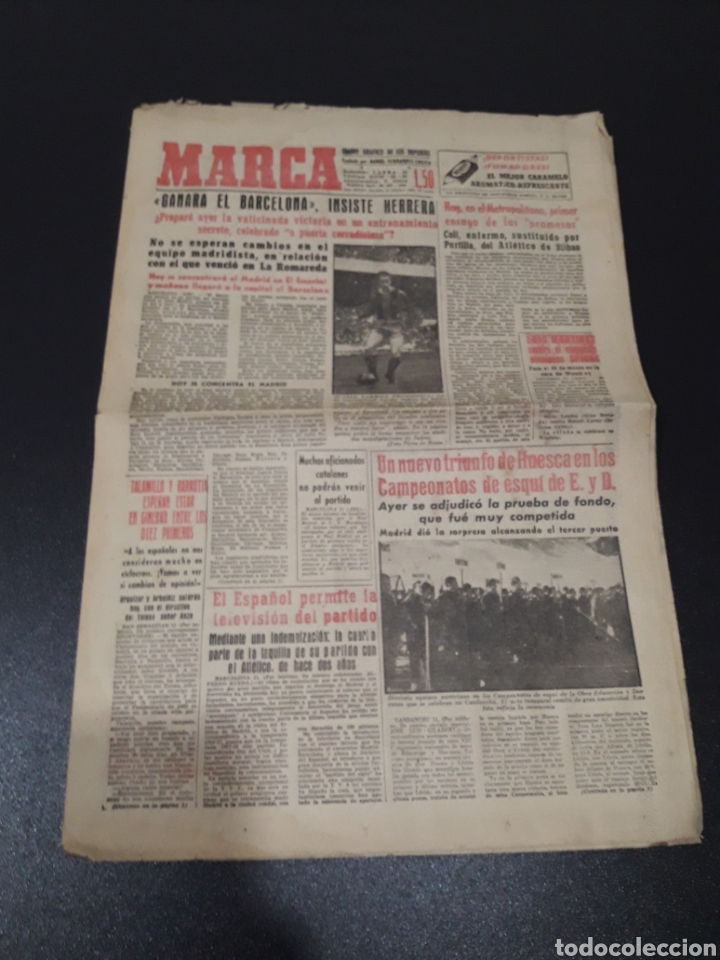 Collectionnisme sportif: MARCA 12/02/1959. BARCELONA V R.MADRID LUIS SUAREZ MURCIA SABADELL JUST FONTAINE PASIEGUITO.