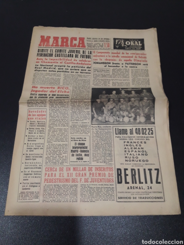 Collectionnisme sportif: MARCA 30/01/1959. ELCHE CF RICO ESPECIAL PELE.