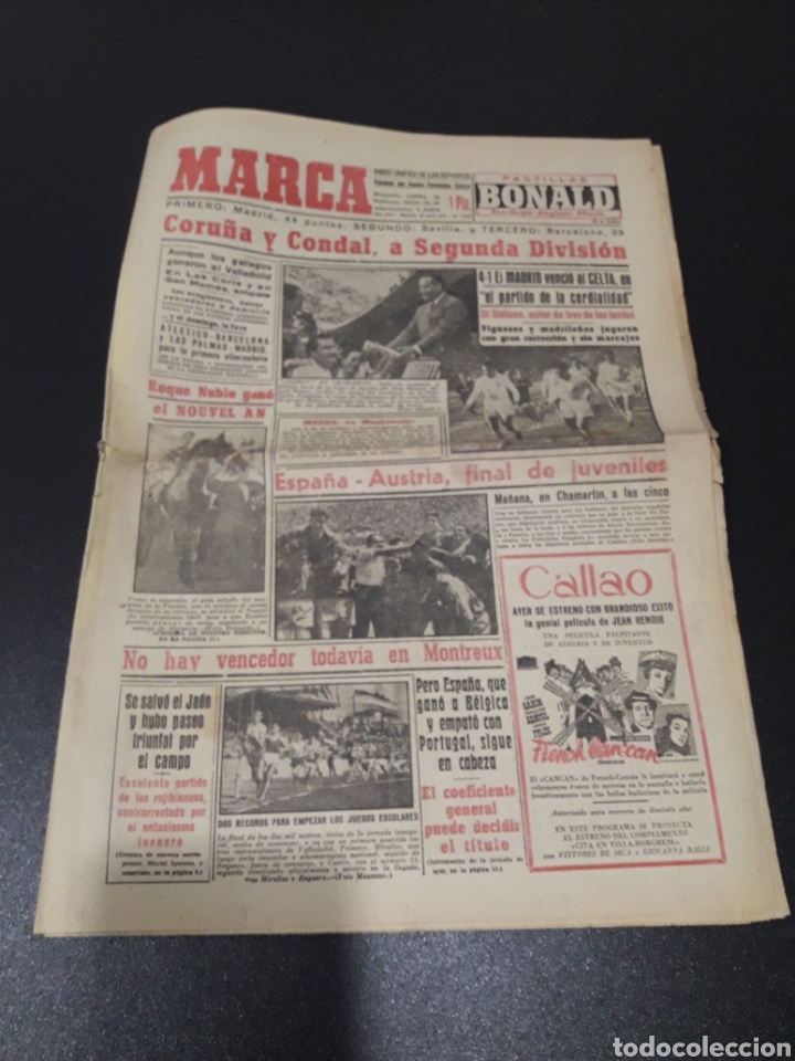Sports collectibles: MARCA 22/04/1957. R.MADRID,4 - CELTA,3. DI STEFANO HAT TRICK JAEN AT.MADRID BILBAO OSASUNA CONDAL CO
