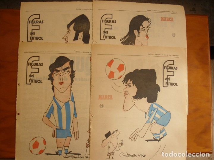 Colecionismo desportivo: 14 HOJAS DEL MALAGA SERIAL FIGURAS DEL FUTBOL 1973-74 CARICATURA Y AUTOBIOGRAFIA de cronos