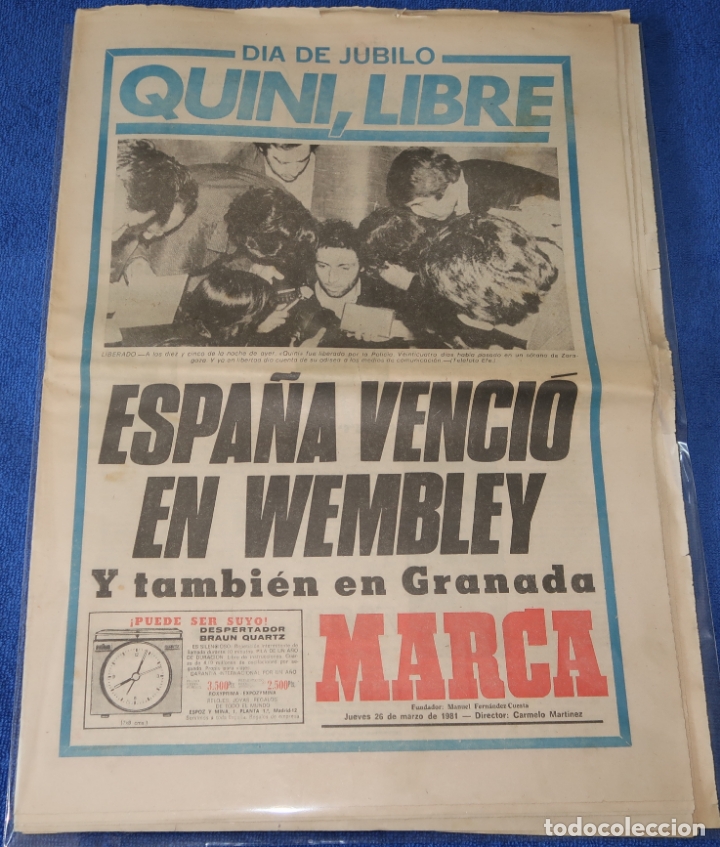 Sports collectibles: D&iacute;a de J&uacute;bilo - Qiuni , Libre - Espa&ntilde;a venci&oacute; en Wembley - MARCA (26 de marzo de 1981)