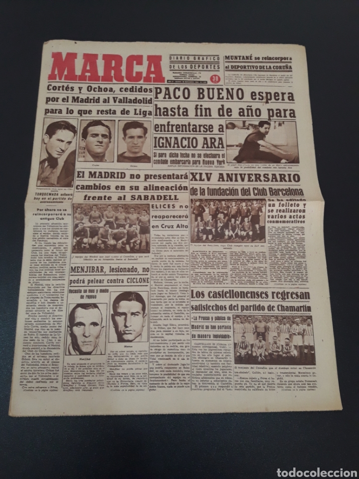 Sports collectibles: MARCA N&deg;628. 30/11/1944. CORT&Eacute;S Y OCHOA PACO BUENO MADRID SABADELL PORTUGAL OPORTO.