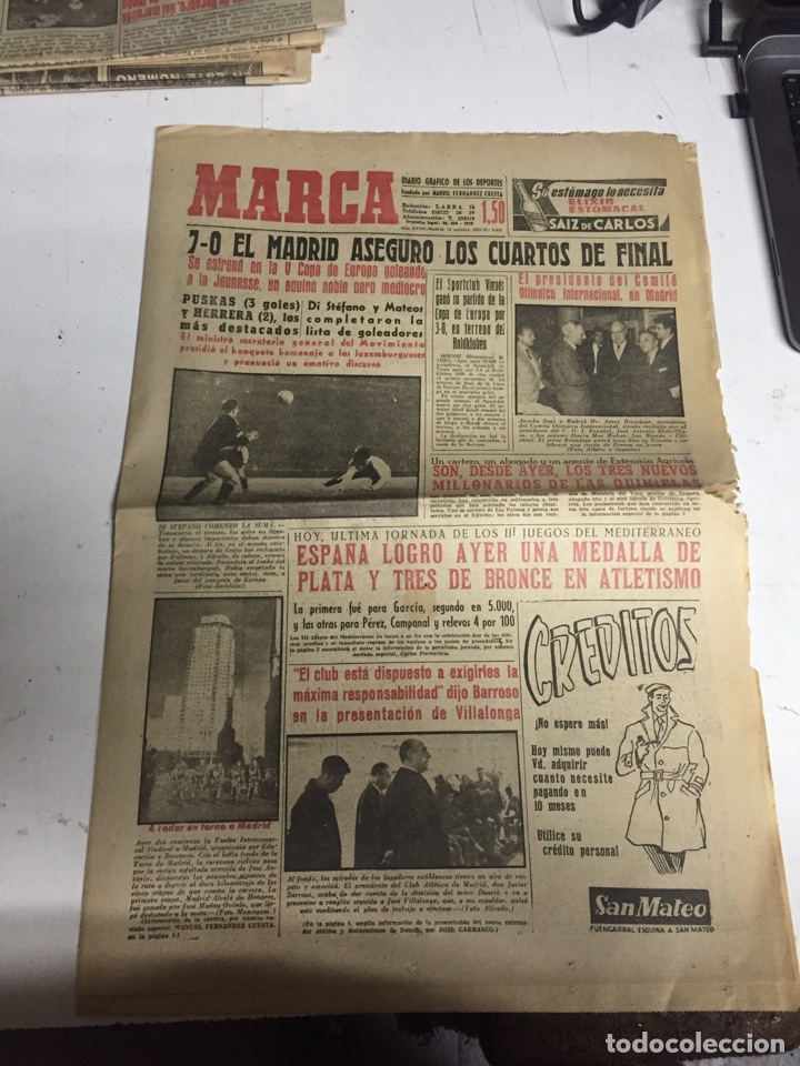 Collectionnisme sportif: Peri&oacute;dico marca a&ntilde;o 1959 goleada Del Real madrid