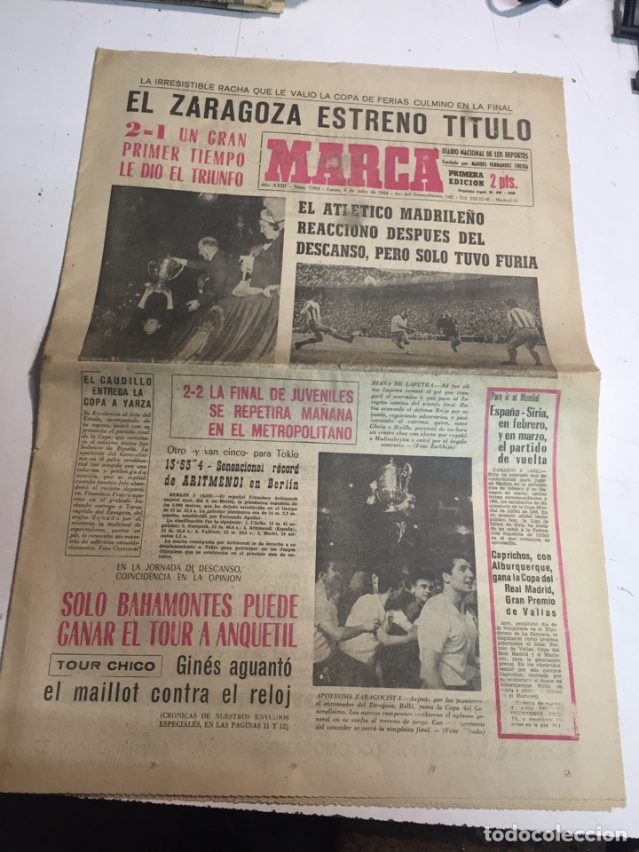 Collectionnisme sportif: Peri&oacute;dico marca a&ntilde;o 1964 Zaragoza CAMPE&Oacute;N