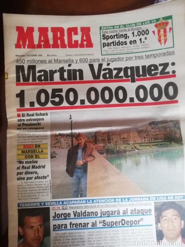 Collectionnisme sportif: Diario marca 1992. Martin V&aacute;zquez vuelve. Octubre 92