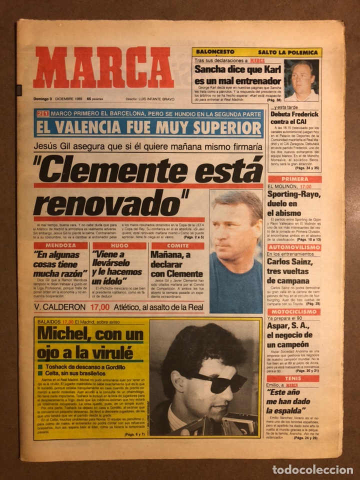Collectionnisme sportif: MARCA (3 DICIEMBRE 1989). CLEMENTE - JES&Uacute;S GIL, CELTA - REAL MADRID, GEORGE KARL, CARLOS SAINZ,...
