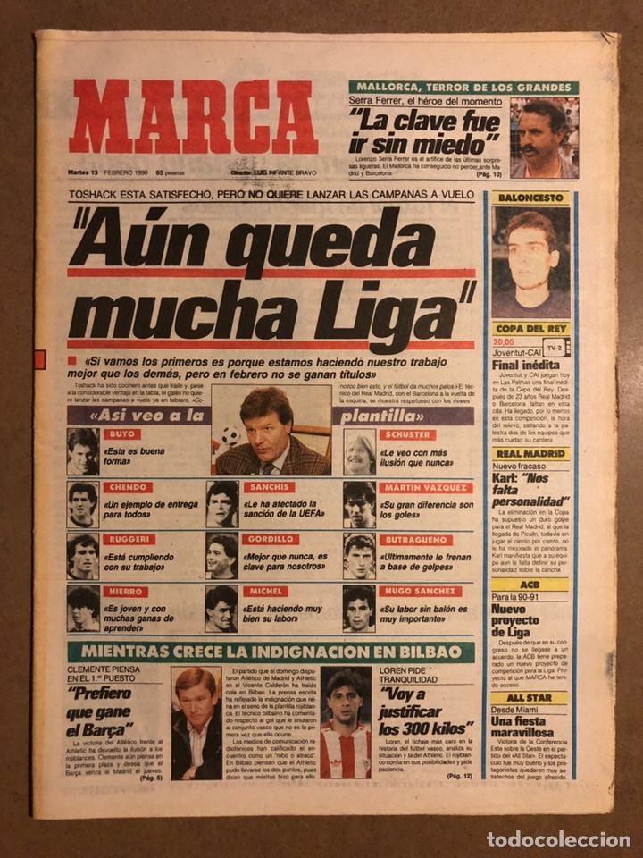 Collectionnisme sportif: MARCA (13 FEBRERO 1990). REAL MADRID TOSHACK, INDIGNACI&Oacute;N EN BILBAO, SERRA FERRER, JOVENTUD-CAI,...
