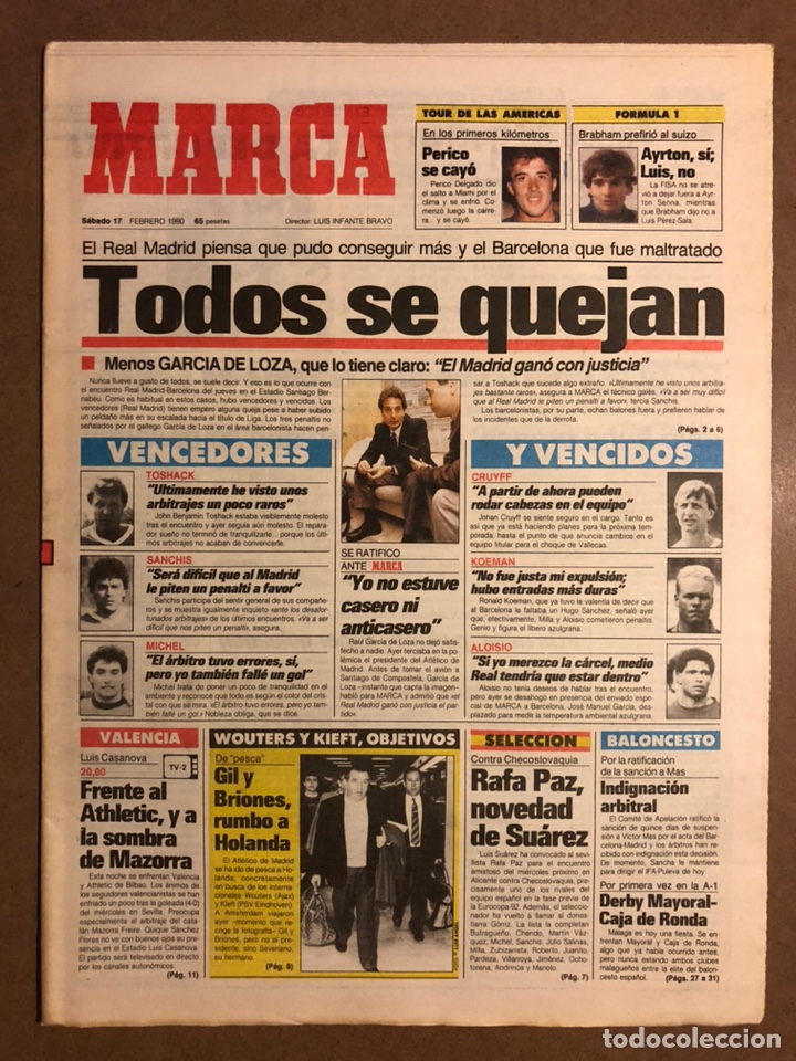 Collectionnisme sportif: MARCA (17 FEBRERO 1990). BAR&Ccedil;A - REAL MADRID, RAFA PAZ, PERICO, ATHLETIC CLUB, ATL&Eacute;TICO,...