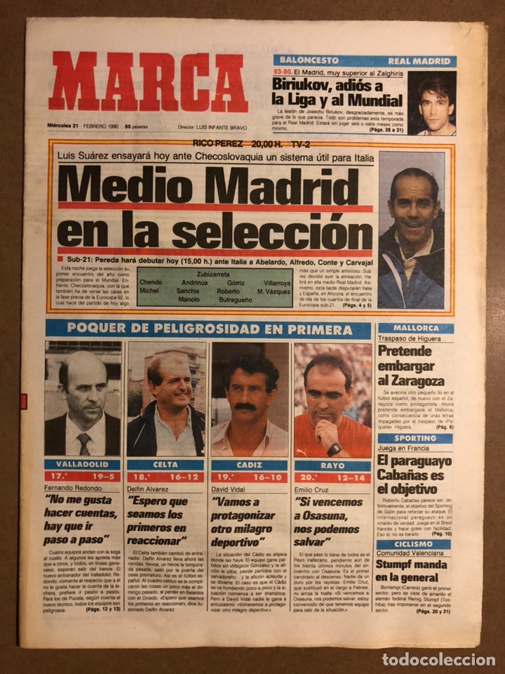 Collectionnisme sportif: MARCA (21 FEBRERO 1990). ESPA&Ntilde;A - CHECOSLOVAQUIA, DAVID VIDAL, BIRIUKOV, VALLADOLID, CELTA,...