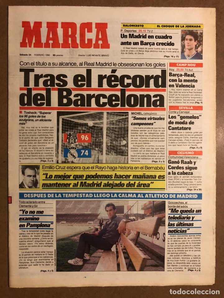 Collectionnisme sportif: MARCA (23 FEBRERO 1990). CLEMENTE Vs JES&Uacute;S GIL, GOIKOETXEA, BAR&Ccedil;A - REAL MADRID, RAYO VALLECANO,...