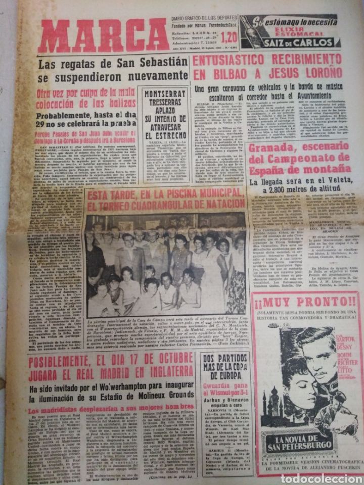 Collectionnisme sportif: MARCA-12/9/57-N 4881,LS REGATAS SE SUSPENDEN EN SAN SEBASTI&Aacute;N