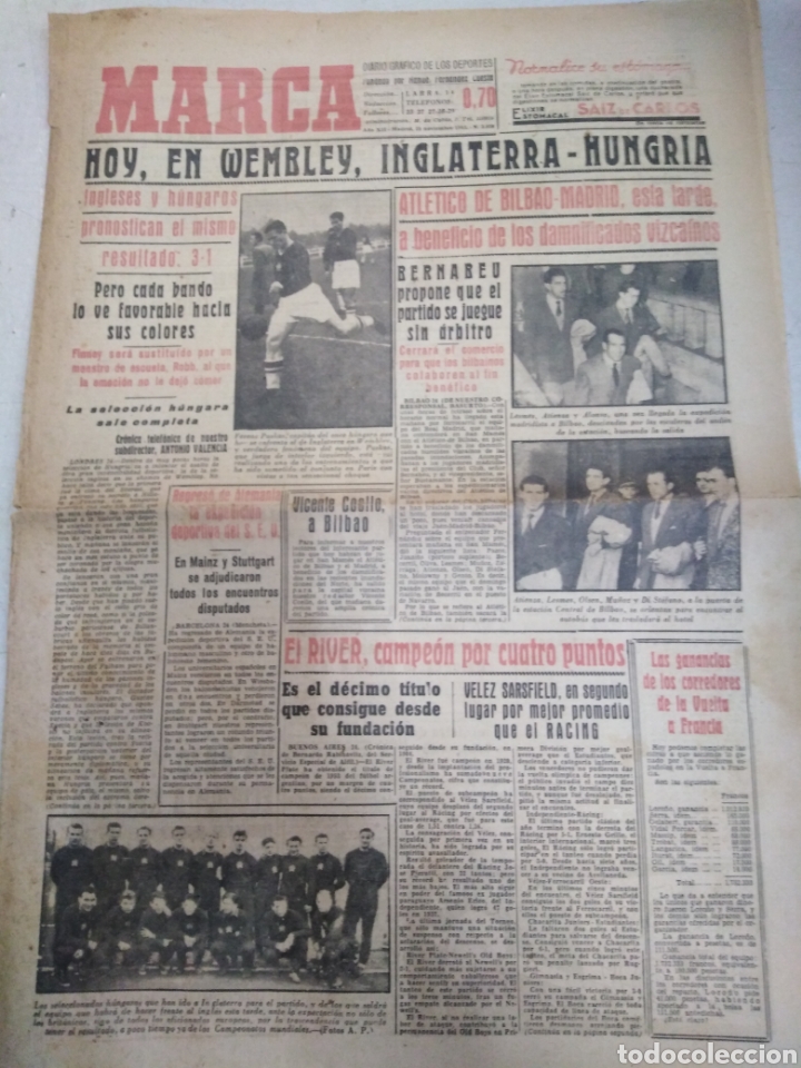 Collectionnisme sportif: MARCA-25/11/53-N 3428,HOY EN WEMBLEY INGLATERRA - HUNGRIA,