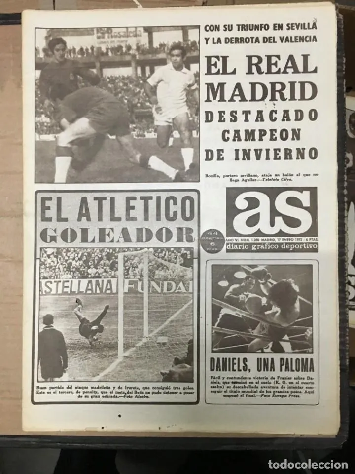 PERIODICO AS (17-1-1972) REAL MADRID ATLETICO MADRID DANIELS BETIS SEVILLA