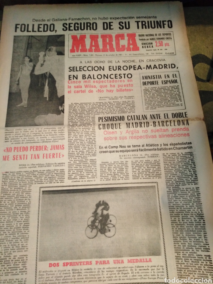 Collectionnisme sportif: MARCA-15/10/65,BOXEO FOLLEDO SEGURO DE SU TRIUNFO,PESIMISMO CATAL&Aacute;N ANTE EL DOBLE CHOQUE MADRID-BARC