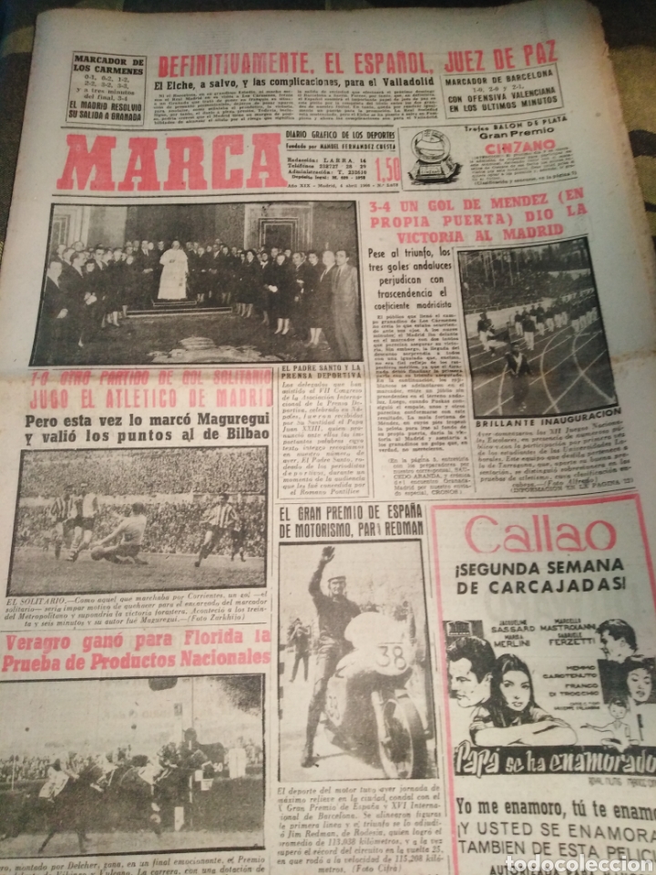 Collectionnisme sportif: MARCA-4/4/60,GRAN PREMIO DE ESPA&Ntilde;A DE MOTORISMO PARA REDMAN,LOS C&Aacute;RMENES PARTIDO LOCO 3-4