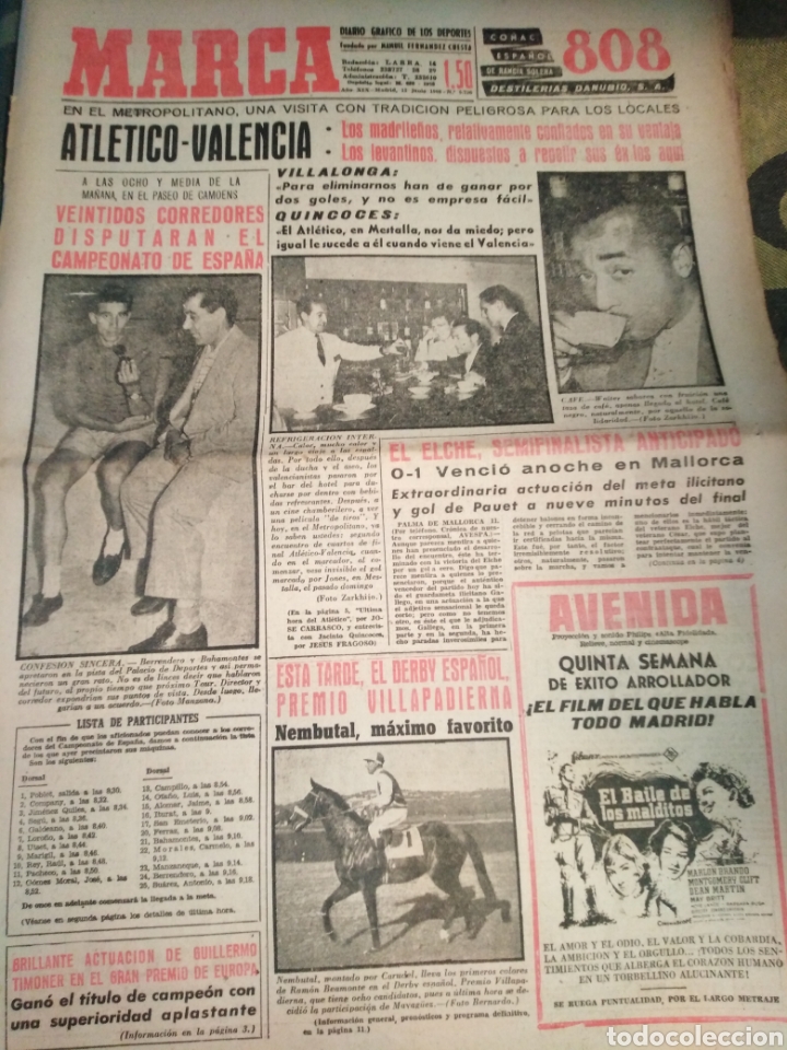 Collectionnisme sportif: MARCA-12/6/60,METROPOLITANO ATL&Eacute;TICO-VALENCIA,EL ELCHE SEMIFINALISTA ANTICIPADO,REPORTAGE LUIS MIRO