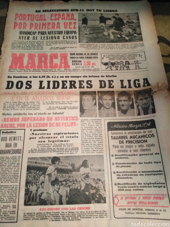 Collectionnisme sportif: MARCA-22/11/67,COPA DE FERIAS EL ATL&Eacute;TICO, DOS L&Iacute;DERES DE LIGA, REPORTAGE TRASERO