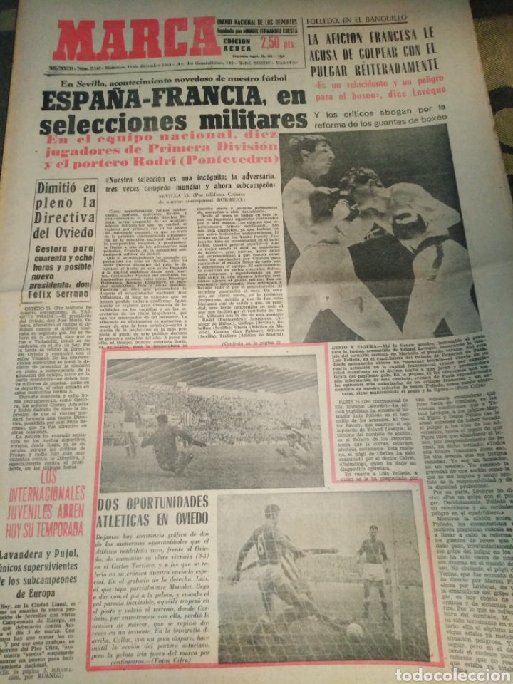 Collectionnisme sportif: MARCA-16/12/64,DIMITE TODA LA DIRECTIVA DEL OVIEDO,BOXEO LA AFICI&Oacute;N FRANCESA LE ACUSA A FOLLEDO DE G