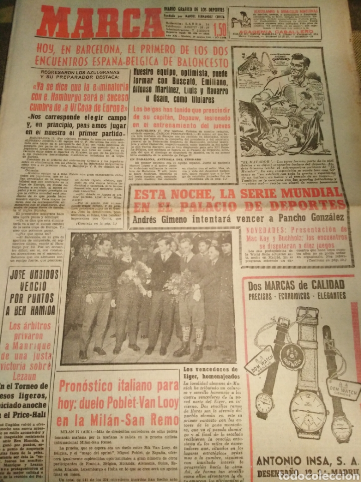 Collectionnisme sportif: MARCA-18/3/61,COPA EUROPA EL BARCELONA REGRESA RUSIA,CON UNA VICTORIA SOBRE EL SPARTAK DE KRALOVE,CI