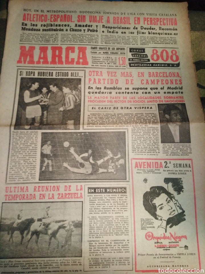 Sports collectibles: MARCA-4/12/60,OTRA VEZ M&Aacute;S EN BARCELONA PARTIDO DE CAMPEONES,REPORTAGE TRASERO ERNESTO PONS ESPA&Ntilde;OL