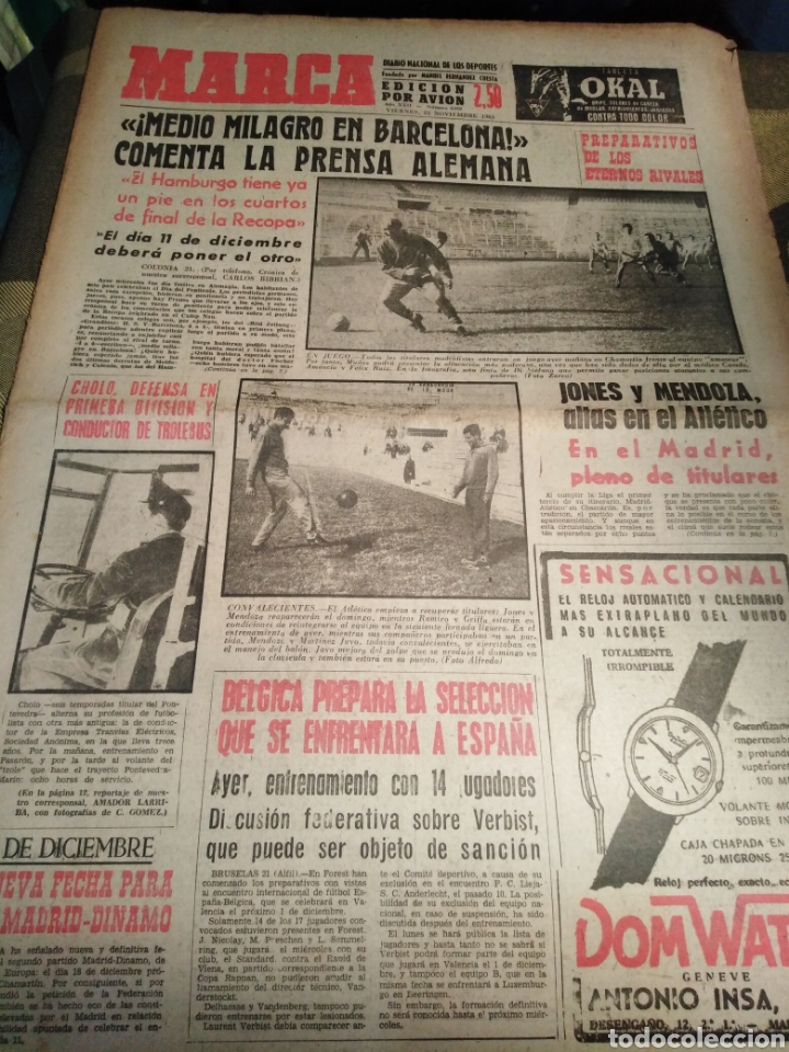 Sports collectibles: MARCA-22/11/63,COPA EUROPA MEDIO MILAGRO EN BARCELONA COMENTA LA PRENSA ALEMANA,ENTREVISTA TRASERA P