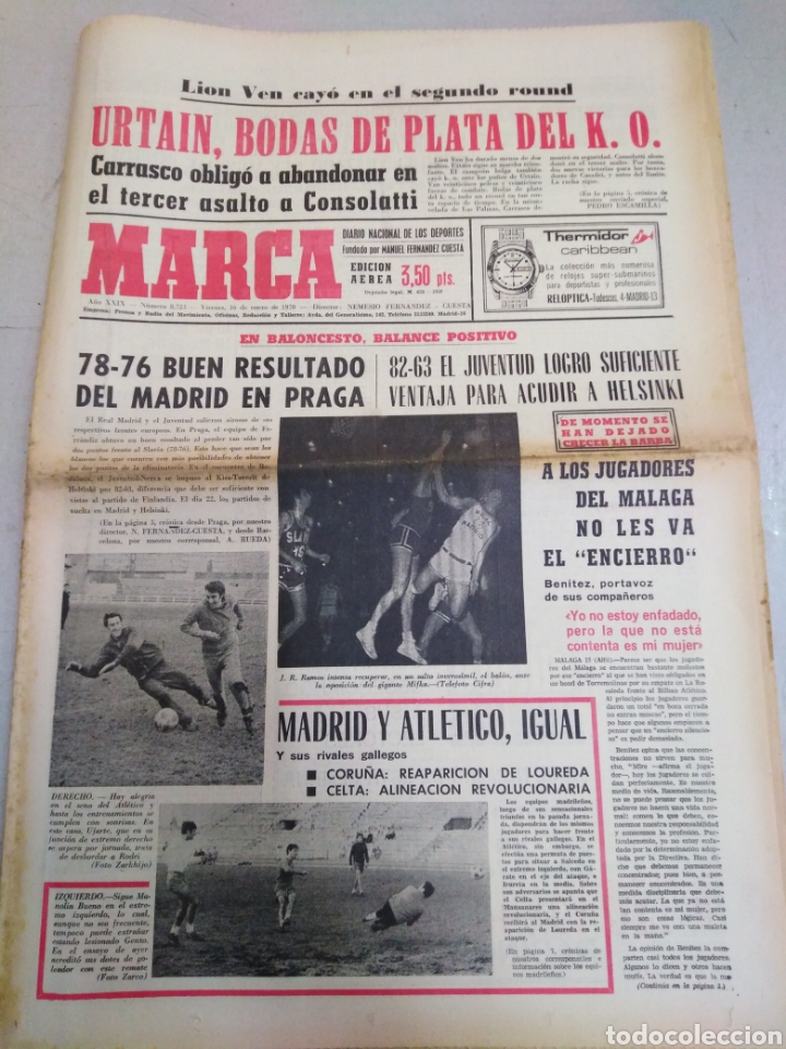 Sports collectibles: MARCA-16/1/70,BOXEO URTAIN BODAS DE PLATA DEL KAO,CARRASCO OBLIG&Oacute; A ABANDONAR EN EL 3 A CONSOLATTI,R