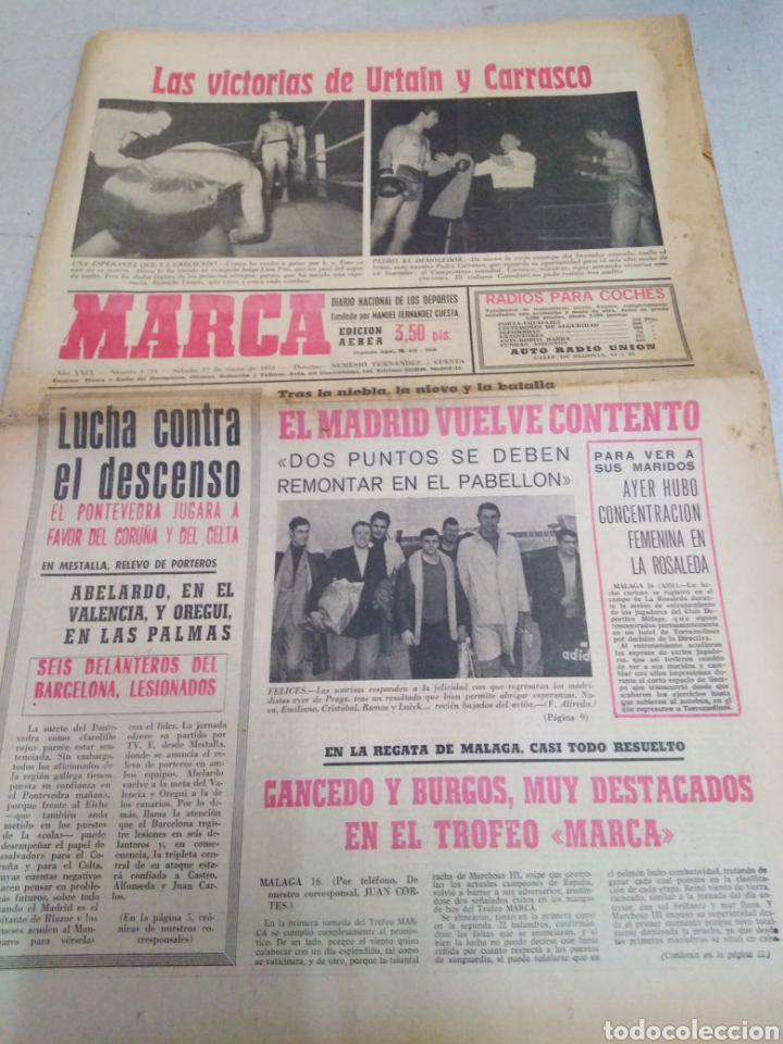 Sports collectibles: MARCA-17/1/70,BOXEO LAS VICTORIA DE URTAIN Y CARRASCO,DESCENSO EL PONTEVEDRA JUGAR&Aacute; A FAVOR DE CORU&Ntilde;