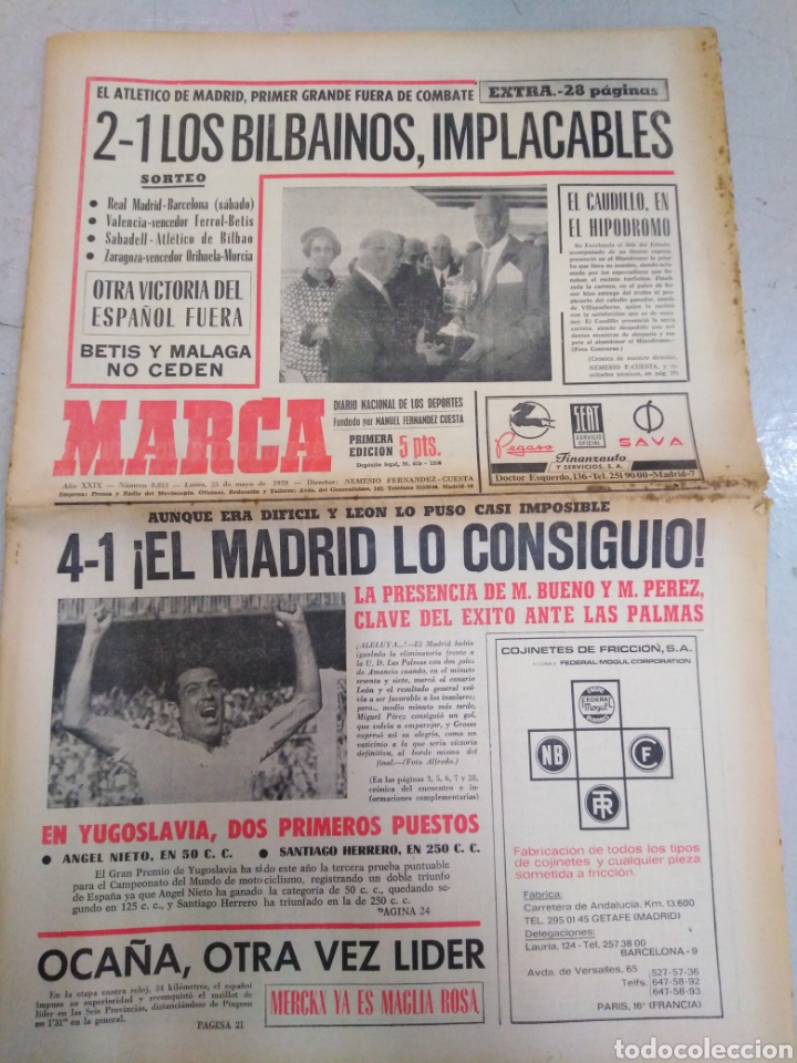 Sports collectibles: MARCA-25/5/70,EXTRA28PG,4-1 EL MADRID LO CONSIGUI&Oacute;,ANGEL NIETO EN 50cc,HERREROS 250cc,2 PRIMEROS PUE