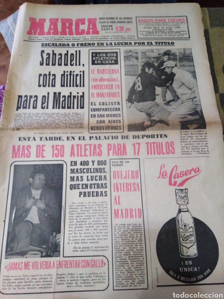 Sports collectibles: MARCA-28/2/70,SABADELL COTA DIFICIL PAR EL MADRID,OVEJERO INTER&Eacute;SA AL MADRID,REPORTAGE VICENTE CALDE
