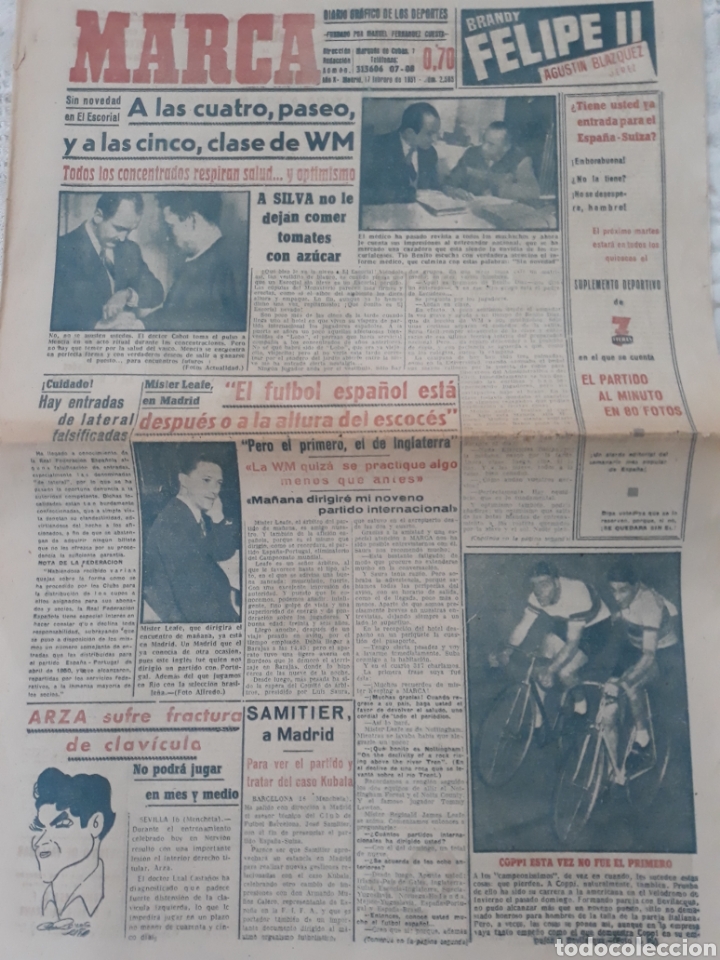 Coleccionismo deportivo: MARCA 17-2-1951 . ESPA&Ntilde;A - SUIZA . AMISTOSO EN MADRID . BALOMPEDICA LINENSE APLAZA SU ASCENSO A 1&deg;.