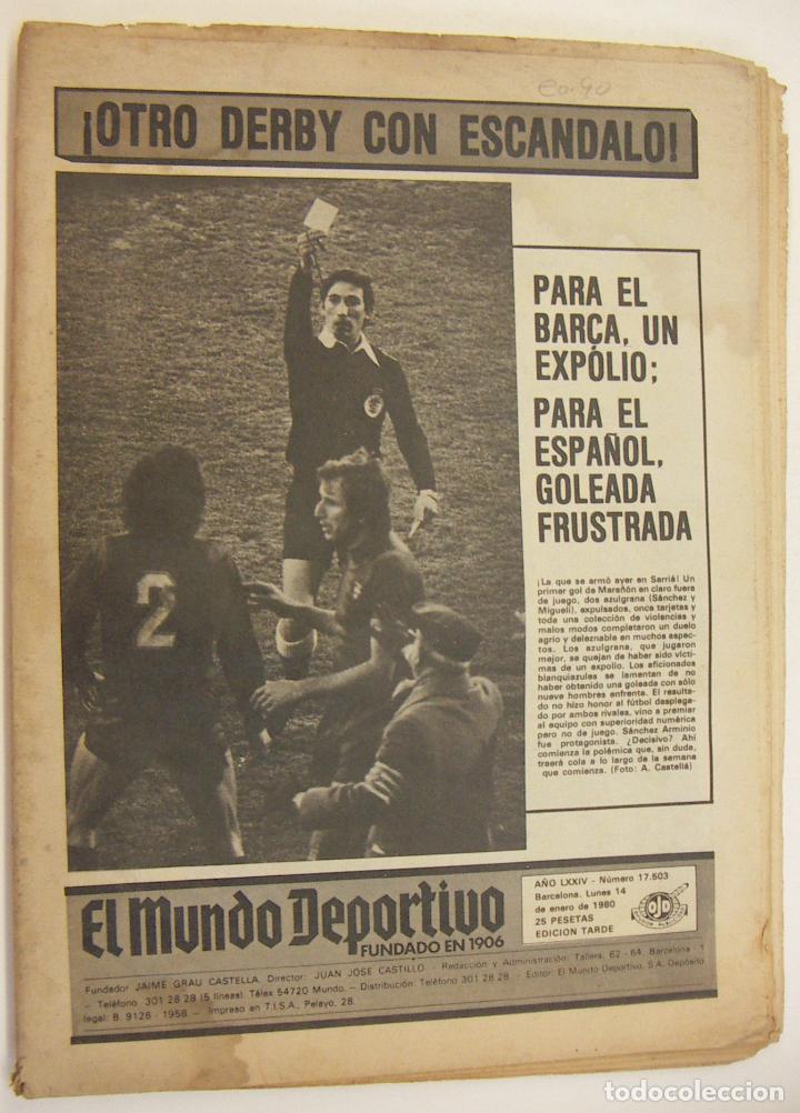 Sports collectibles: DIARIO MUNDO DEPORTIVO ,OTRO DERBY CON ESCANDALO, N&ordf; 17503 14 ENERO DE 1980