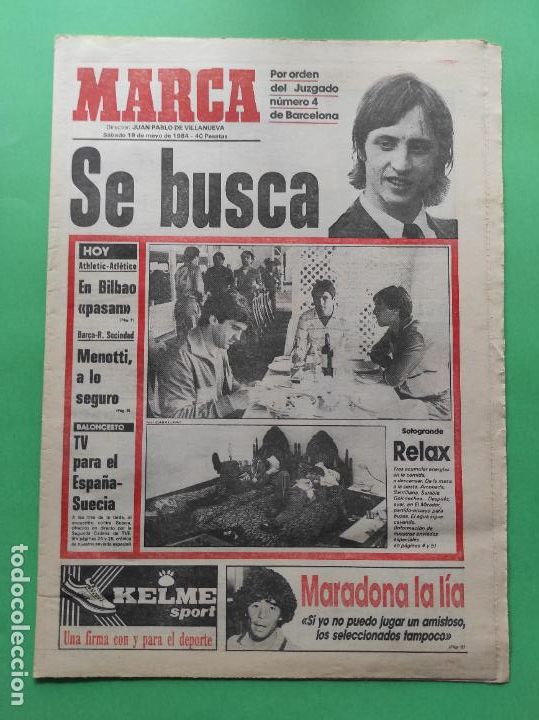 Collectionnisme sportif: DIARIO MARCA 1984 CRUYFF - MARADONA - ARBITROS EURO FRANCIA 84 - VIDA&Ntilde;A REAL MURCIA