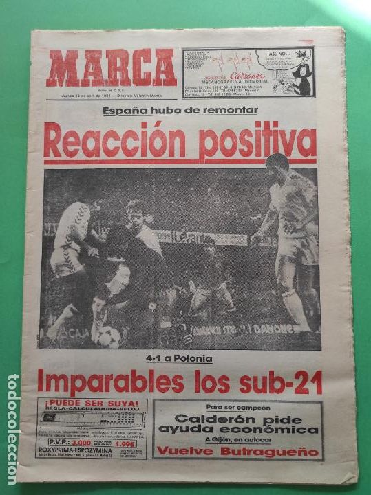 Collectionnisme sportif: DIARIO MARCA 1984 SELECCION ESPA&Ntilde;OLA DINAMARCA - SUB21 POLONIA