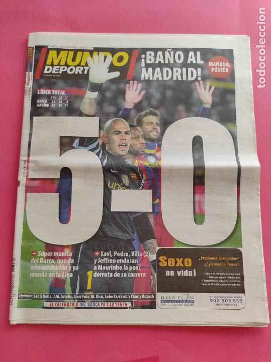 Coleccionismo deportivo: DIARIO MUNDO DEPORTIVO 2010 FC BARCELONA 5-0 REAL MADRID MANITA LIGA 10/11 BA&Ntilde;O AL MADRID