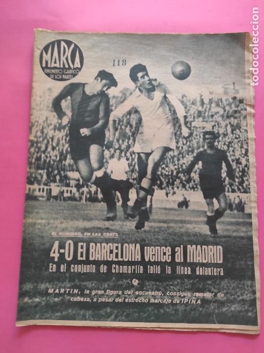 Collectionnisme sportif: PERIODICO MARCA 1943 BAR&Ccedil;A 4-0 REAL MADRID - SELECCION VASCA 2-1 ATHLETIC - TENIS DE LA RIVA