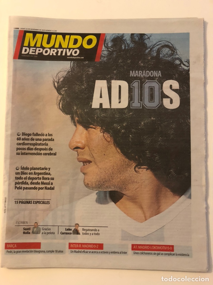 Coleccionismo deportivo: Mundo Deportivo 32209 adios Maradona fallecimiento muerte 27/11/2020