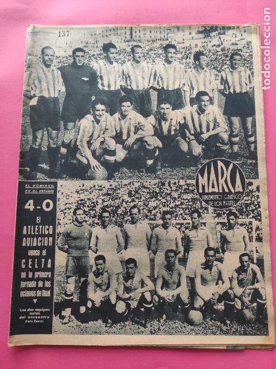 Collectionnisme sportif: PERIODICO MARCA 1944 COPA 43/44 ATLETICO AVIACION-CELTA - REAL OVIEDO-MURCIA - SEVILLA 5-2 BAR&Ccedil;A