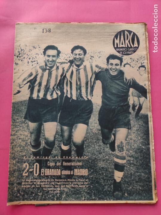Collectionnisme sportif: PERIODICO MARCA 1944 COPA 43/44 REAL MADRID 0-2 GRANADA - MURCIA-OVIEDO MEDIODIA-ALICANTE - SEVILLA