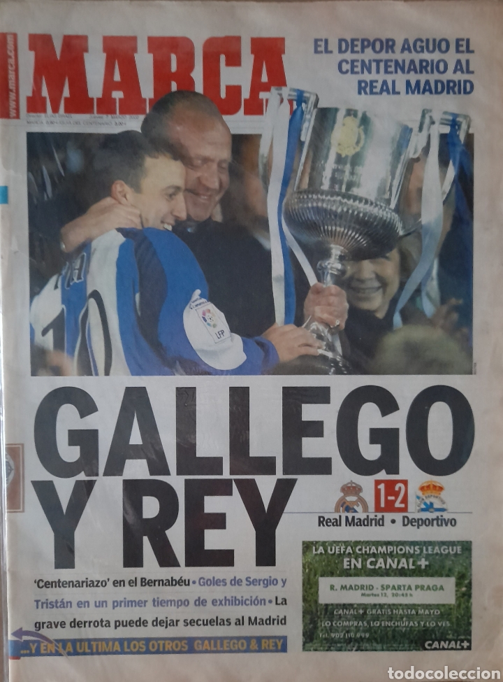 Colecionismo desportivo: MARCA Deportivo de la Coru&ntilde;a-Real Madrid jueves 7 de marzo de 2002