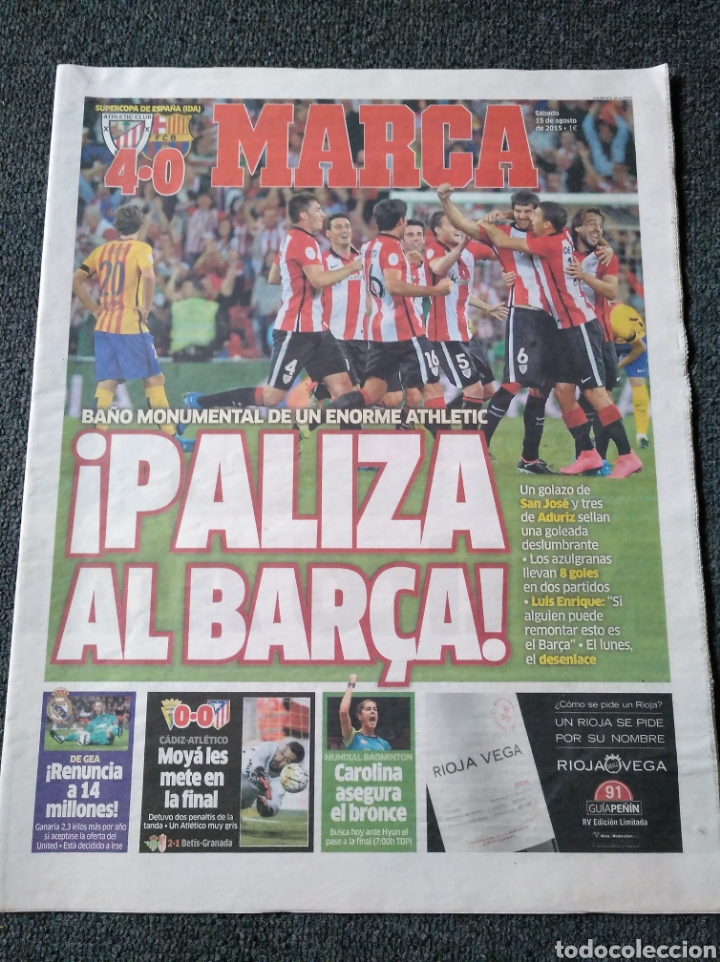 Collectionnisme sportif: Marca 15.08.2015 Supercopa Athletic 4 Barcelona 0 Paliza al Bar&ccedil;a