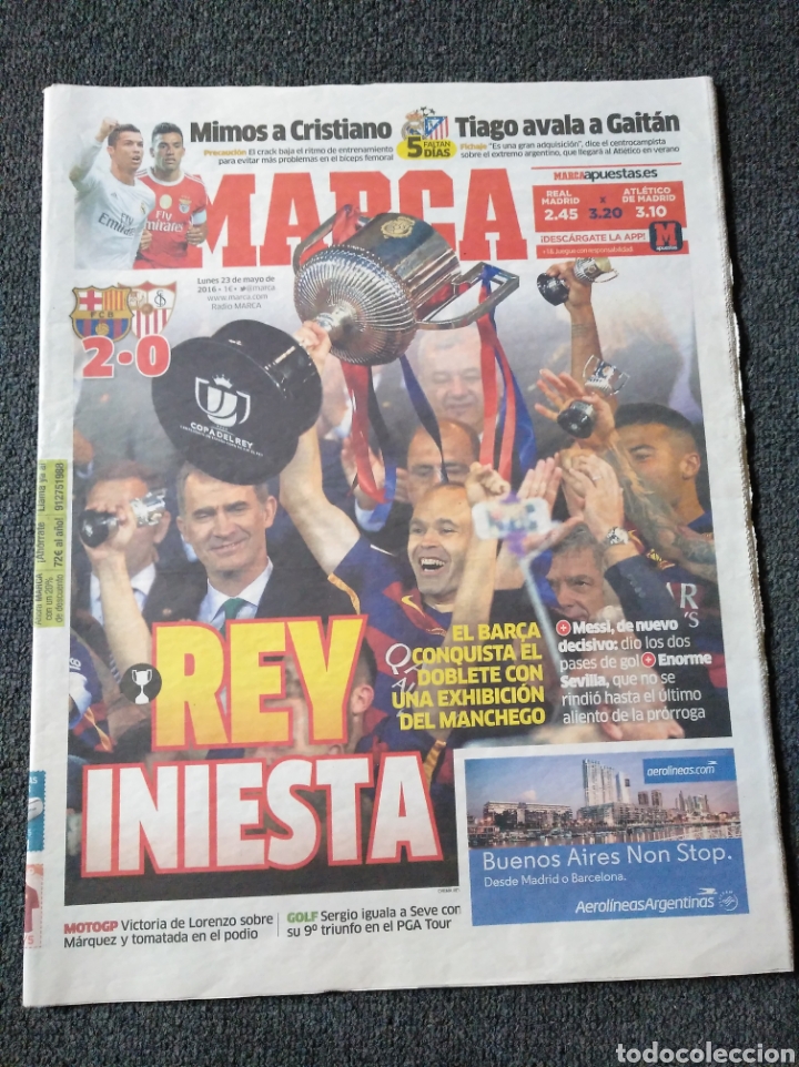 Collectionnisme sportif: Marca 23.05.2016 Barcelona 2 Sevilla 0 Copa del Rey Iniesta