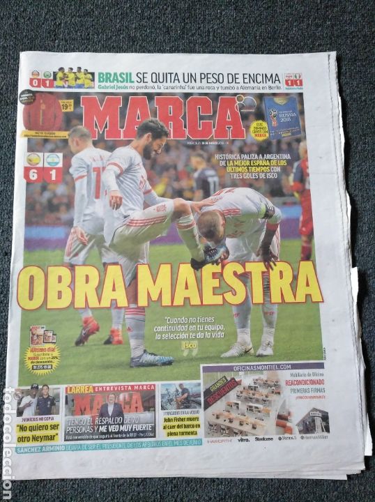 Collectionnisme sportif: Marca 28.03.2018 Espa&ntilde;a 6 - Argentina 1