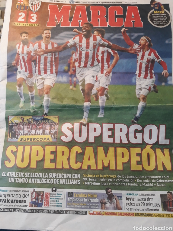 Colecionismo desportivo: MARCA 18 DE ENERO 2021 BARCA 2 BILBAO 3 . SUPERGOL ,SUPERCAMPEON DE LA SUPERCOPA ATHLETIC DE BILBAO